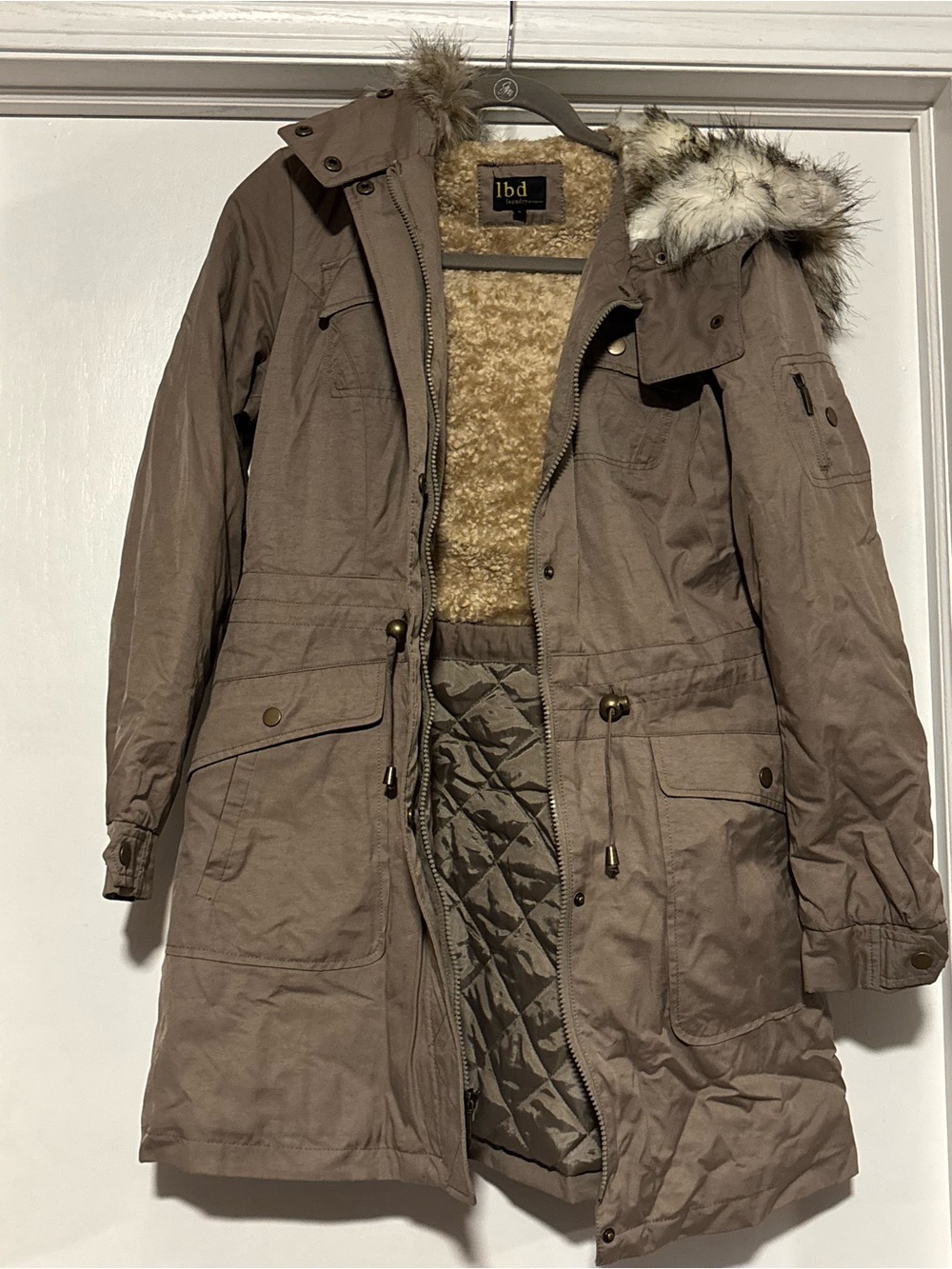 🎉Laundry by Design Taupe Trench Coat with Faux Fur Trim